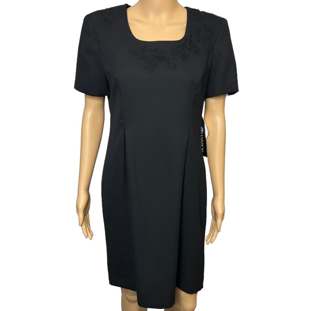 Sag Harbor Petite Womens 8P Black Formal Dress Embroidered & Beads Around Neck‎